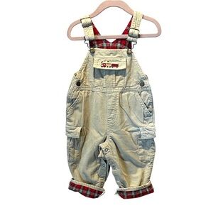 Oshkosh B’Gosh Christmas Train Plaid Overalls Size 12 Months